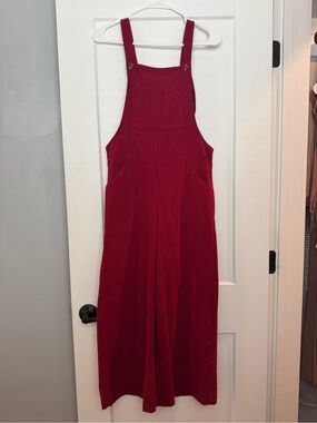Women’s Red Corduroy Wide-Leg Jumpsuit